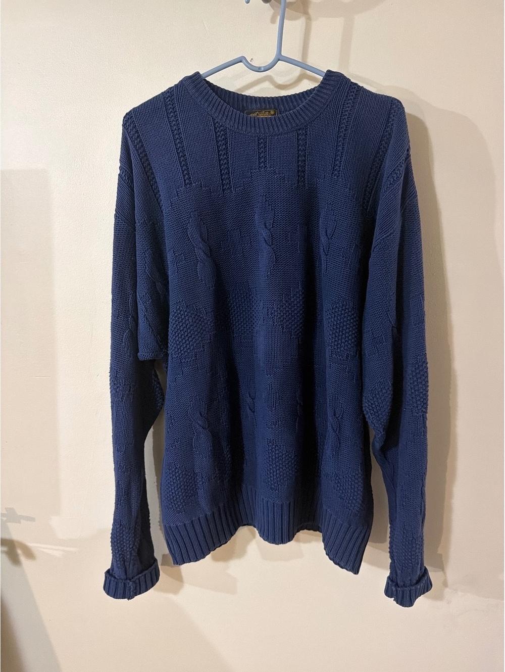 Vintage Eddie Bauer Men's XL Navy Blue 100% Cotton Knit Sweater Made in USA